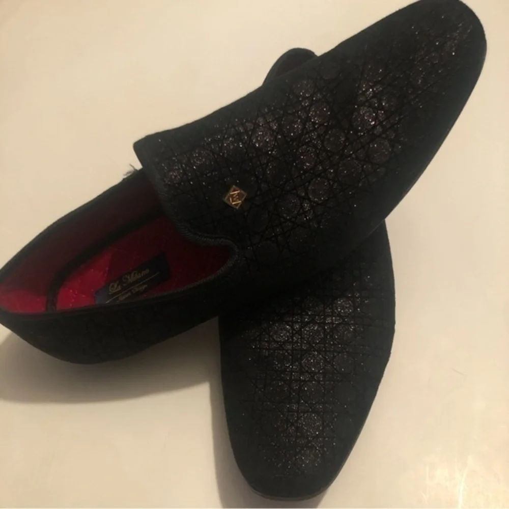La Milano emerson Men's Slip On Black Velour Dress Shoes sz 10.5